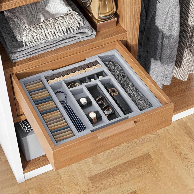Pipishell Bamboo Expandable Drawer Organizer for Utensils Holder, Adjustable Cutlery Tray, Wood Drawer Dividers Organizer for Silverware, Flatware, Knives in Kitchen, Bedroom, Living Room(Grey) - Image 7
