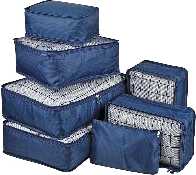 Vercord 7 Set Travel Packing Organizers Cubes Luggage Suitcase Organizer Bags Clothes Underwear Cube Shoe Pouch Pack Dark Blue by Vercord