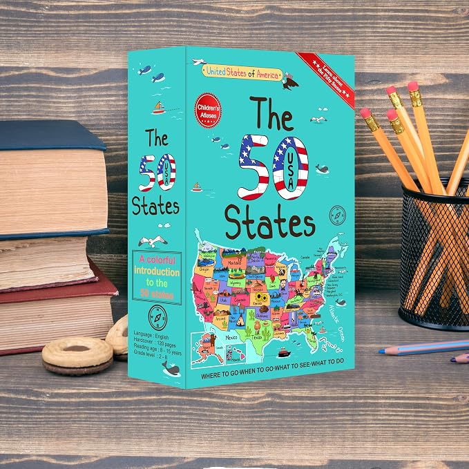 50 States Atlas Book Safe with Real Pages, Student Secret Compartment Items Storage Box with 3-Digit Combo Lock, Decorative Hidden Stash Box, Family Allowance Coin Bank, 9.3"x6.0"x2.3" - Image 9
