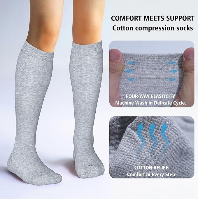 LEVSOX Cotton Compression Socks for Women&Men 20-30mmHg Knee High Cute Support Sock for Nurses Pregnancy Travel - Image 3