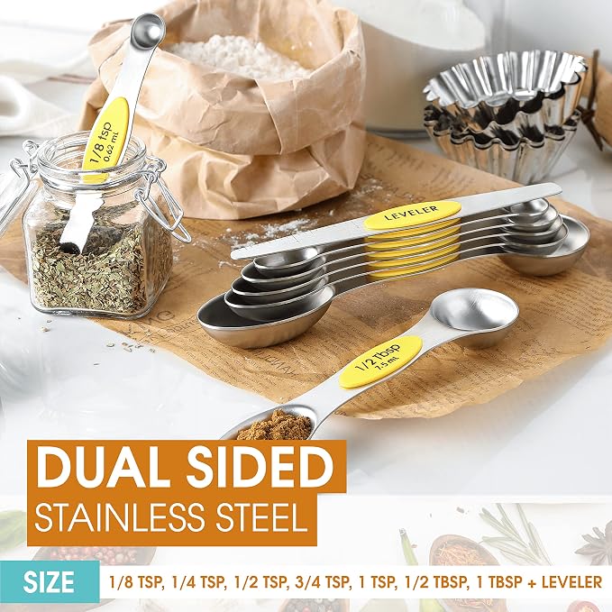 Spring Chef Stainless Steel Magnetic Measuring Spoons Set of 8, Yellow | Dual Sided Teaspoon & Tablespoon Measuring Spoons w/ Leveler for Dry & Liquid Ingredients, Measure Spoons for Baking, Cooking - Image 4