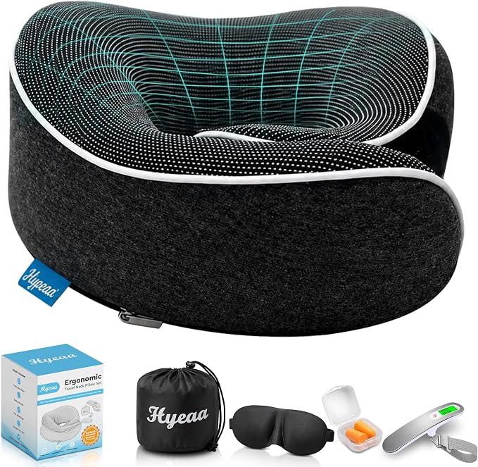 Travel Pillows for Airplanes - Memory Foam Neck Pillow for Sleeping and Travel - 360° Support Airplane Pillow Set with Eye Mask, Earplugs & Luggage Scale, Portable Travel Essentials - Dark Grey. by Unknown
