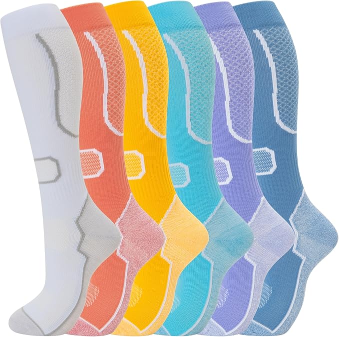 fenglaoda 6 Pairs Compression Socks for Women & Men Knee High Cute Circulation Socks for Nurse Pregnant Travel Athletic by fenglaoda
