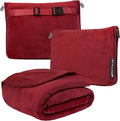 PAVILIA Travel Blanket Pillow, Soft Airplane Blanket 2-in-1 Combo Set, Plane Blanket Compact Packable, Flight Essentials Car Pillow, Travelers Gifts Accessories, Luggage Backpack Strap, 60x43 Red by PAVILIA