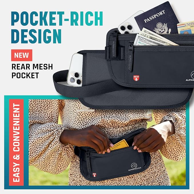 Alpha Keeper Money Belt for Travel Hidden Under Clothes – RFID Blocking Passport Holder & Slim Waist Wallet Pouch for Women & Men, Anti-Theft Travel Accessories - Image 4