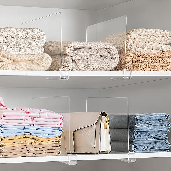 HBlife 5 Pack Clear Shelf Dividers, Vertical Purse Organizer for Closet Perfect for Sweater, Shirts, Handbags in Bedroom and Kitchen, Adjustable Acrylic Bookshelf for Organization - Image 8