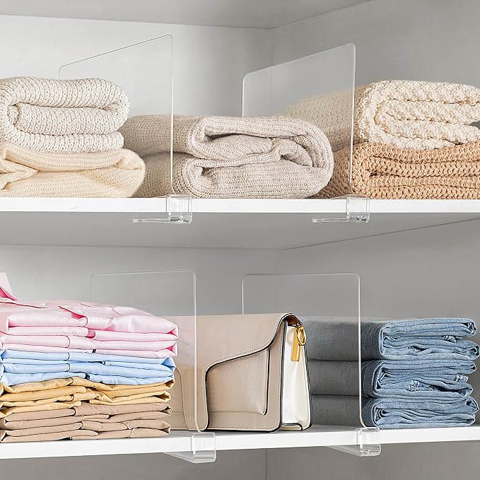 HBlife 6 Pack Closet Organizers and Storage, Clear Shelf Dividers, Vertical Purse Organizer for Closet Perfect for Sweater, Shirts, Handbags in Bedroom and Kitchen, Acrylic Bookshelf for Organization - Image 6