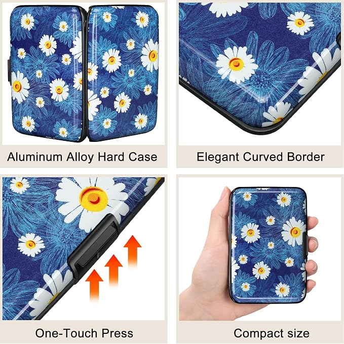 Mini RFID Aluminum Wallet Credit Cards Holder Business Card Case Metal ID Case for Men Women(White Flower) - Image 3