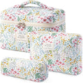 HBselect Quilted Makeup Bag, 3Pcs Cotton Large Travel Makeup Bags Organizer | Cute Floral Make up Bag Cosmetic Bag Toiletry Bag for Women Girls, Makeup Pouch for Skincare, Brushes & Travel Essentials by HBselect