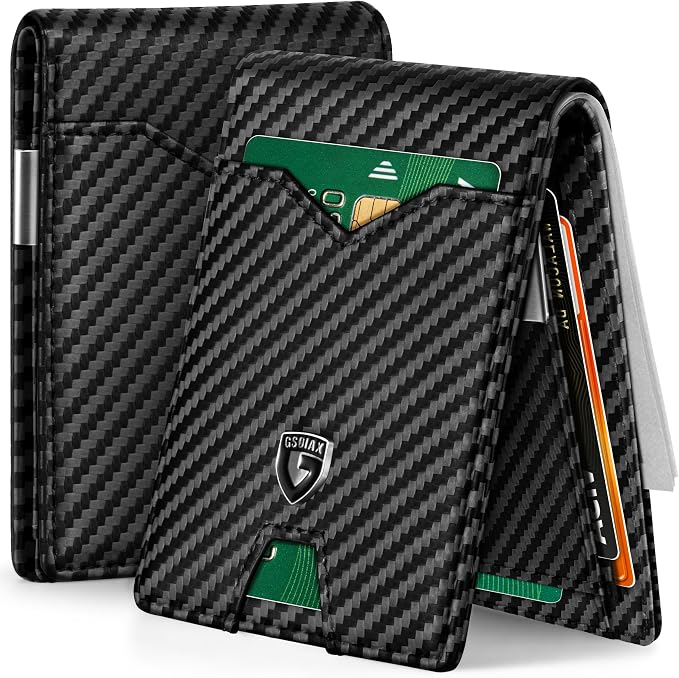 GSOIAX Slim Wallet for Men Rfid Blocking Leather Bifold Front Pocket Carbon Fiber Men's Money Clips Credit Card Holder With Gift Box (Carbon money clip) by GSOIAX