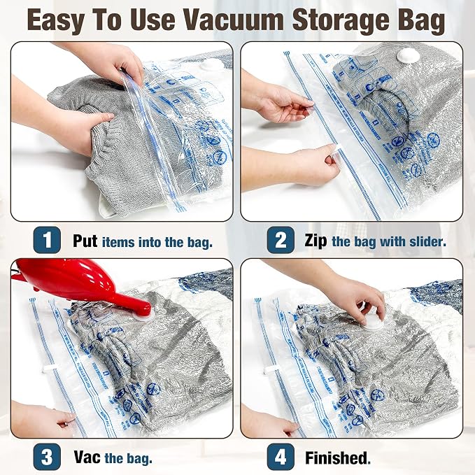 10 Jumbo Vacuum Storage Bags for Bedding, Vacuum Seal Bags for Clothing | Extra Large XL, Airtight Triple Seal, Save 80% Space, Hand Pump, Work with Vacuum, Double Zip, Reusable, Easy to Use - Image 3