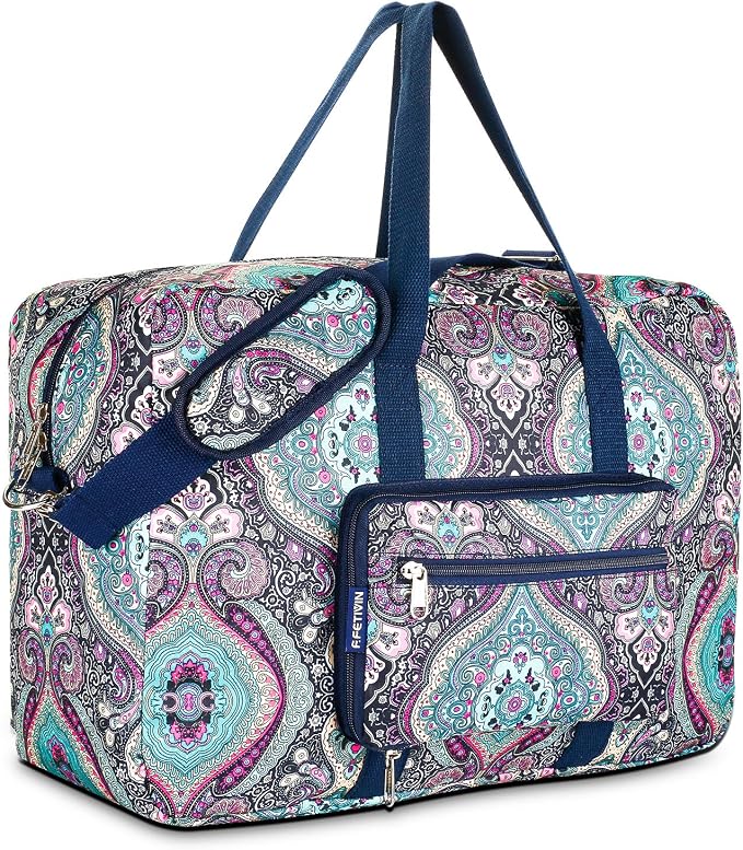 F.FETIVIN Weekender Carry On Bag Travel Duffle Medium Overnight Bag for Women(Green Floral) by FFETIVIN