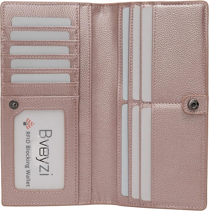 Bveyzi Ultra Slim Thin Leather RFID Blocking Credit Card Holder Bifold Clutch Wallets for Women by Bveyzi