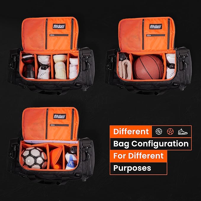 45L 22" Sports Equipment Duffle Bag with 3 Adjustable Dividers | 10 Compartments, Padded Dividers & Laptop Pocket for Soccer, Basketball, Baseball, Gym, Training, Travel & Sports Gear - Image 4