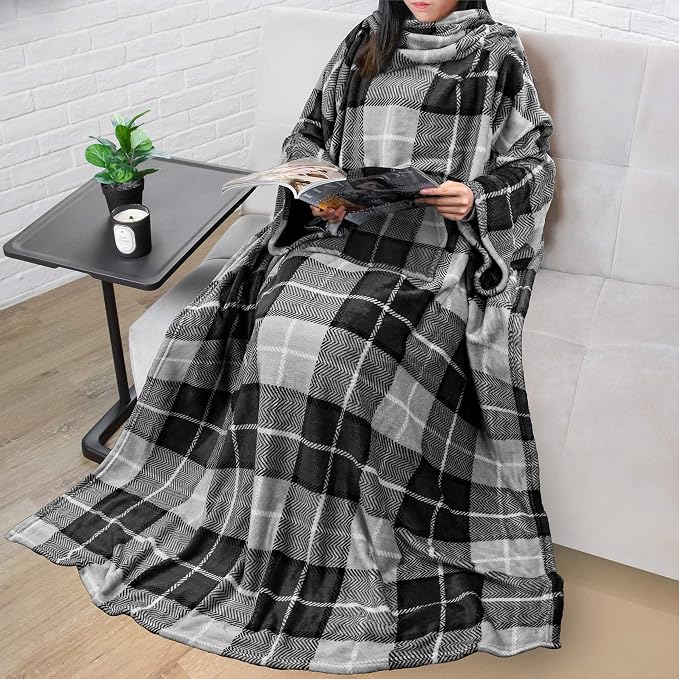 PAVILIA Blanket with Sleeves for Adult Women Men, Soft Warm Wearable Blanket Fleece Wrap Throw, Robe Blanket Gift - Image 9