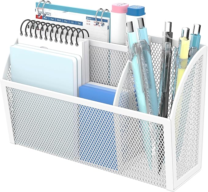 3-Grid Magnetic Pencil Holder, Strong Magnet Locker Organizer, White | Mesh Magnetic Shelf, Marker Holder Perfect for Whiteboard, Refrigerator and Locker Accessories by DALTACK