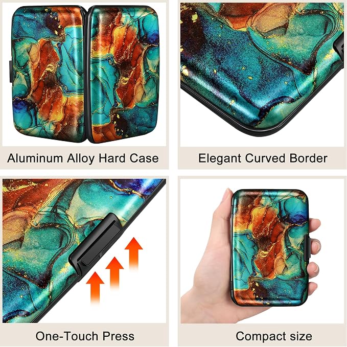 Mini RFID Aluminum Wallet Credit Cards Holder Business Card Case Metal ID Case for Men Women（Blue Brown Marble - Image 3