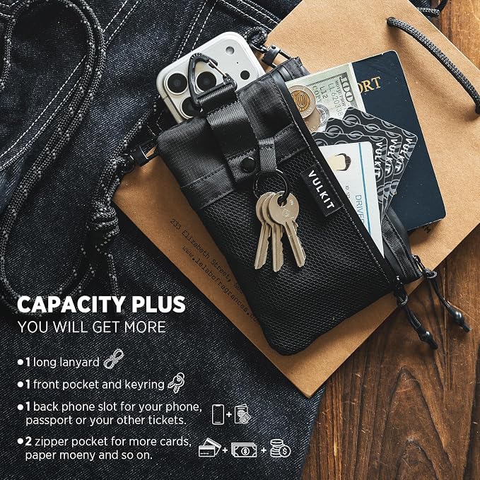 VULKIT RFID Blocking Travel Wallet for Men Women, Water Resistant Passport & Phone Holder with Detachable Lanyard and Key Ring, Lightweight Zipper Travel Wallet - Image 2