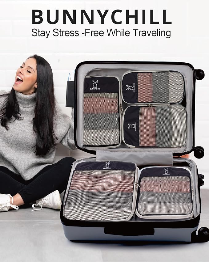 6/8 Set Space Saving Compression Packing Cubes Lightweight Packing Cube | Expandable Space-Saving Compression Cubes 6 Set Lightweight Travel Luggage Packing Cubes Organizer Essentials Smooth Zippers - Image 2