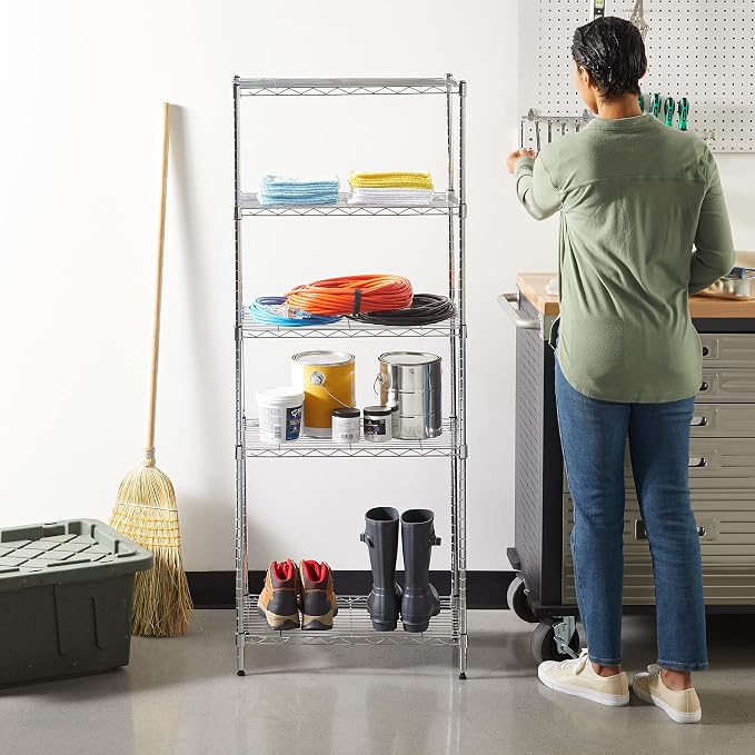 Amazon Basics 5-Shelf Adjustable Storage Shelving Unit for Garage, Steel Wire Rack, 200 Pound Loading Capacity per Shelf, 23.2" x 13.4" x 60", Chrome Finish - Image 2