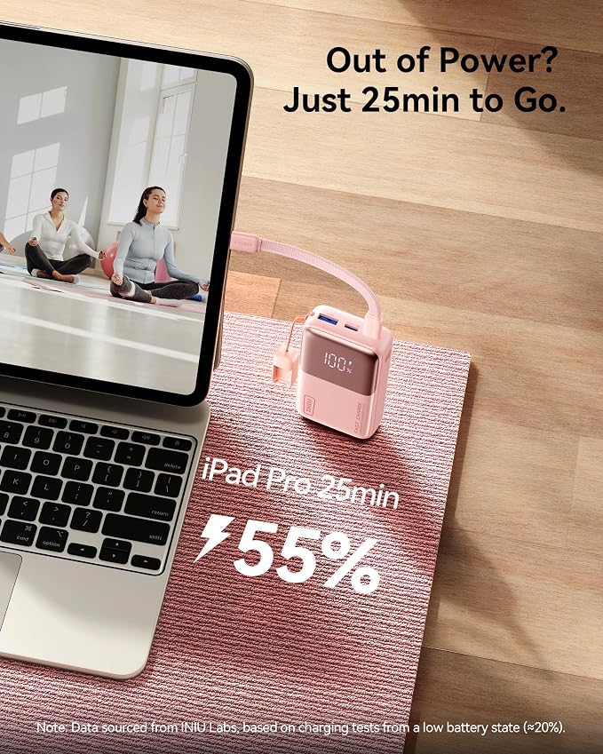 INIU Portable Charger, Ultra Mini 10000mAh 45W Fast Charging Power Bank | Flight-Safe, USB-C Cable, Travel Essential, 45W Battery Phone Pack for iPhone 17 16 Samsung S26 Google iPad etc, Light Purple - Image 5