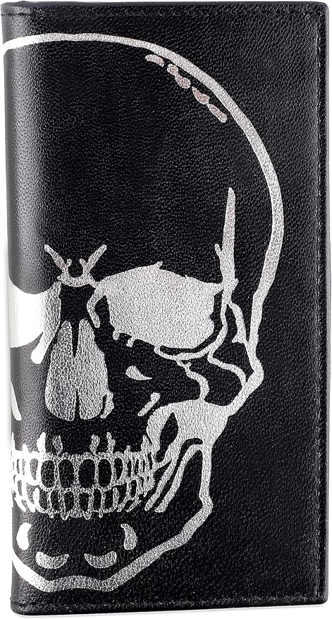 F&L CLASSIC Men's RFID Vintage Look Genuine Leather Long Bifold Wallet Checkbook Wallets,black skull,240-50 by FLCLASSIC