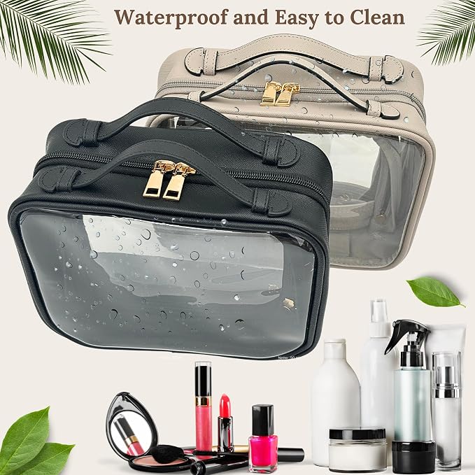 JAZD Clear Makeup Bag Toiletry Bag for Women Cosmetic Case Large Capacity Travel Make Up Bag Organizer Transparent Storage Compartment TSA Approved - Image 5