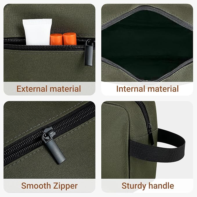 Elviros Travel Toiletry Bag for Women and Men,Lightweight Makeup Bag Hanging Dopp Kit with Shaving Compartment Cosmetic Organizer Small Tool Bag Travel Essentials,Gifts for Men(Army Green) - Image 4
