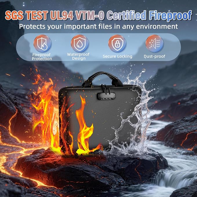 Fireproof Document Safe Box with Lockable Zipper, Hard-shell, 13 Pockets, Waterproof for Important Papers Binder, Fire/Water Resistant File Box for Travel, Home & Office, Organizer for Passport, Cards - Image 2