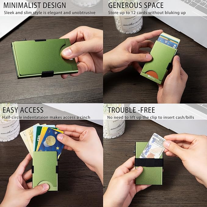 Slim Card Holder Wallet for Men, Minimalist RFID Blocking Pop Up Wallet, Smart Metal Business Card Case Holds 12 Cards, Money Clip, Front Pocket Wallet, Gifts for Men - Image 4