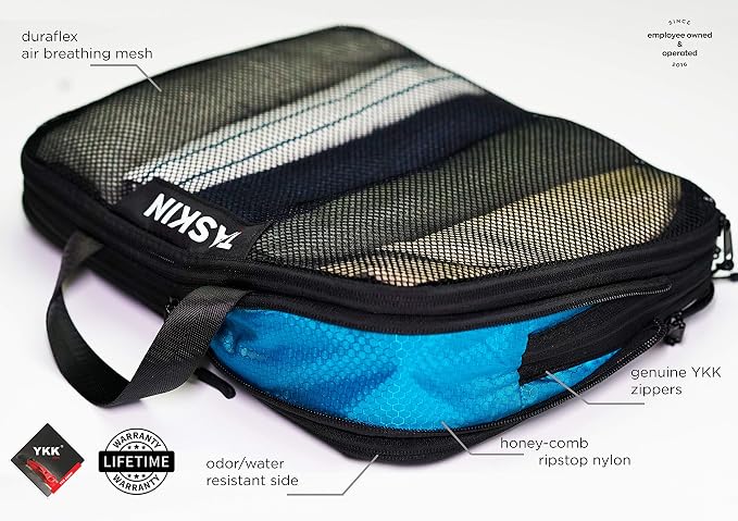 Taskin Compression Packing Cubes | Separate Clean & Dirty Compartments w/Flexible Separator | YKK Zippers | Set of 6 (2XL + 2L + 2M) - Image 4