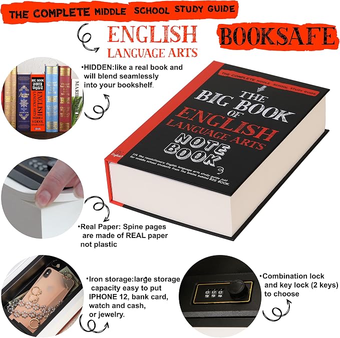 English Arts Book Safe Storage Box with Real Pages Combination Lock Box Money Safe Book Storage Lock Boxes for Personal Items Large Capacity Diversion Safes Hold Phone,Cash - Image 4