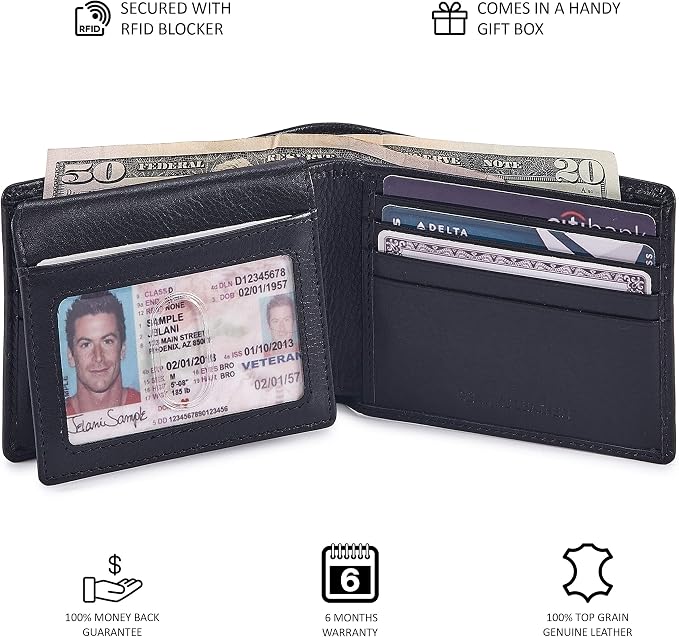 Wallet for Men Slim RFID Blocking Leather Bifold Minimalist 2 ID Windows Gift Box Carteras Para Hombres (NAPA, BLACK) - Image 5