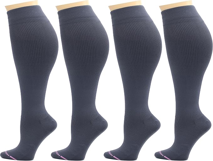 Dr. Motion 4 Pairs Women's Plus Size Wide Calf Compression Knee High Socks Graduated Support by Dr.+Motion