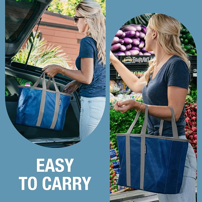 CleverMade EcoBasket Collapsible Grocery Tote, 30L Structured Tote Bag | Load Groceries Without the Bag Collapsing | The Structured Frame Stays Open, Then Folds to 1 Inch for Compact Trunk Storage - Image 6