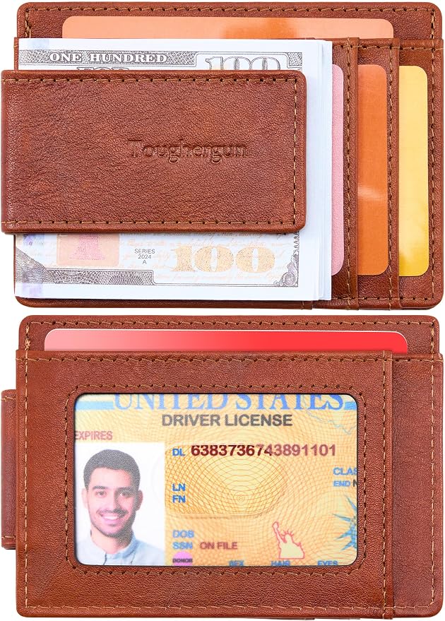 Toughergun Slim Wallet for Men RFID Blocking Money Clip, Minimalist Front Pocket Credit Card Holder, Magnetic Thin Mens Wallets with ID Window - Image 2