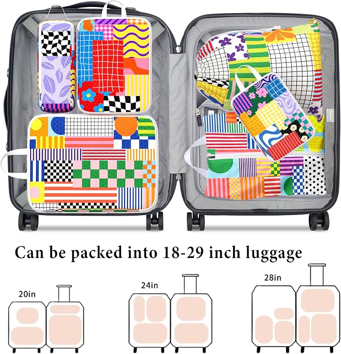 Compression Packing Cubes for Travel, 6 Set Natural Life Luggage Organizers, Lightweight Waterproof Expandable/Compression Bags Bohemia Smell Proof Travel Packing Cubes for Suitcases - Image 5
