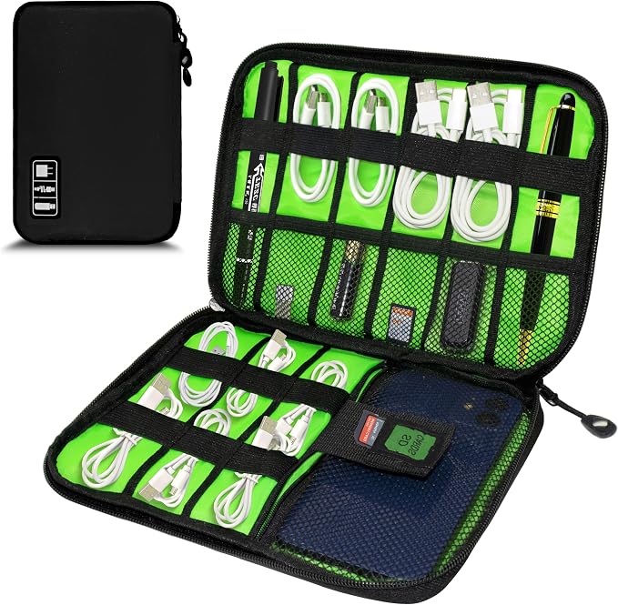Electronics Organizer,Travel Cord Organizer Pouch,Cable Organizer Bags | Travel Electronic Accessories Storage Case for Cables, Cords, Charger, Phone (Black) by Miavers