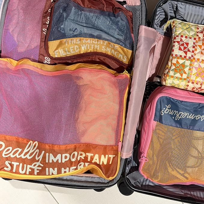 ban.do Packing Cube Set of 4, Really Important Stuff | Polyester and Mesh Packing Organizers, Includes 4 Foldable Luggage Packer Bags in Various Sizes with Quote Designs - Image 3