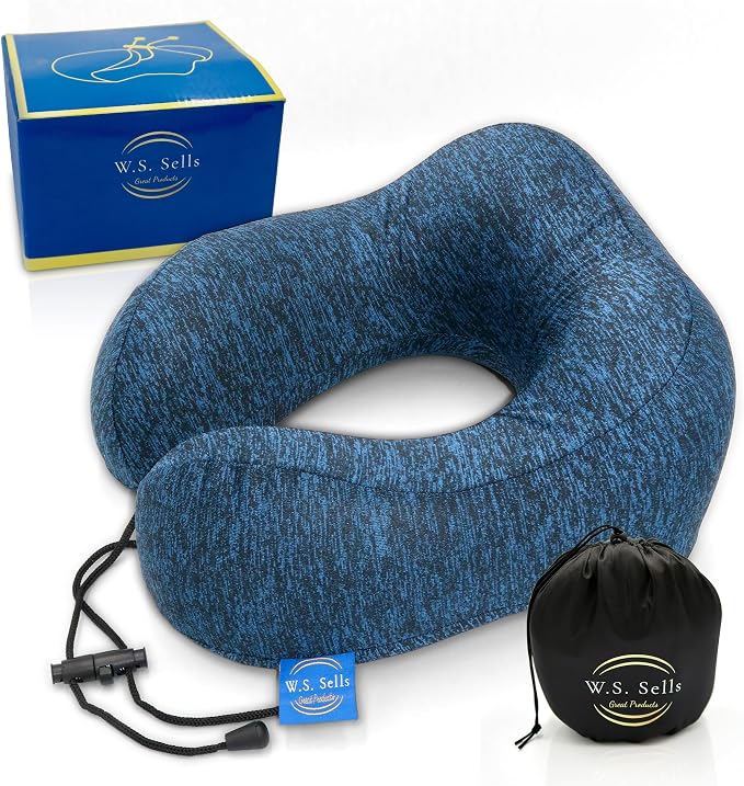 W.S. Sells Travel Neck Pillows for Airplanes - Pure Memory Foam with Ergonomic Design & Breathable Fabric - Travel Pillows for Airplanes & Cars - Set of Travel Essentials with Sleep Mask & Ear Plugs - Image 8