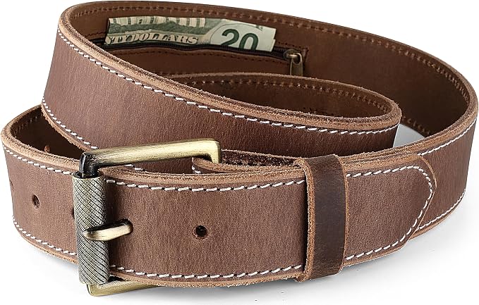 F&L CLASSIC Men’s Money Full Grain leather Belt, Hidden zipper Pocket, by FLCLASSIC