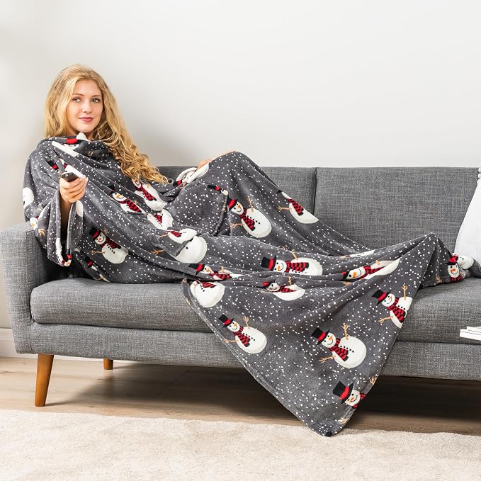 PAVILIA Blanket with Sleeves for Adult Women Men, Soft Warm Wearable Blanket Fleece Wrap Throw, Robe Blanket Gift - Image 5