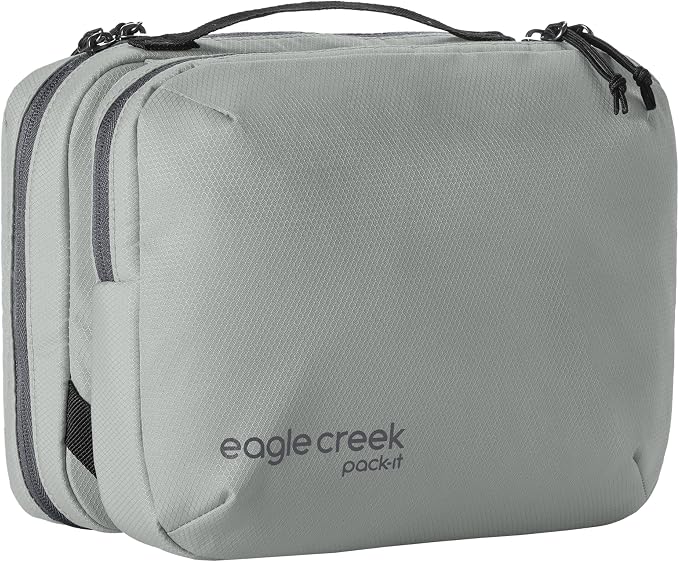 Eagle Creek Pack-It Trifold Toiletry Kit, Storm Grey | Dopp Kit Toiletry Organizer with Padded Interior, Durable Hanging Hook and Large Compartments, Water-Resistant and Washable by EagleCreek