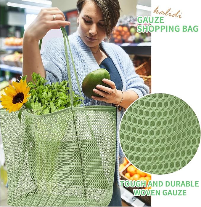 KALIDI Beach Mesh Tote Bag, Casual MAX 23L Summer Foldable Hobo Bag Women | Sandproof Widen Strap Large Shoulder Bag For Lake Pool Vacation Travel Picnic Grocery Market Shopping Carrier - Image 2