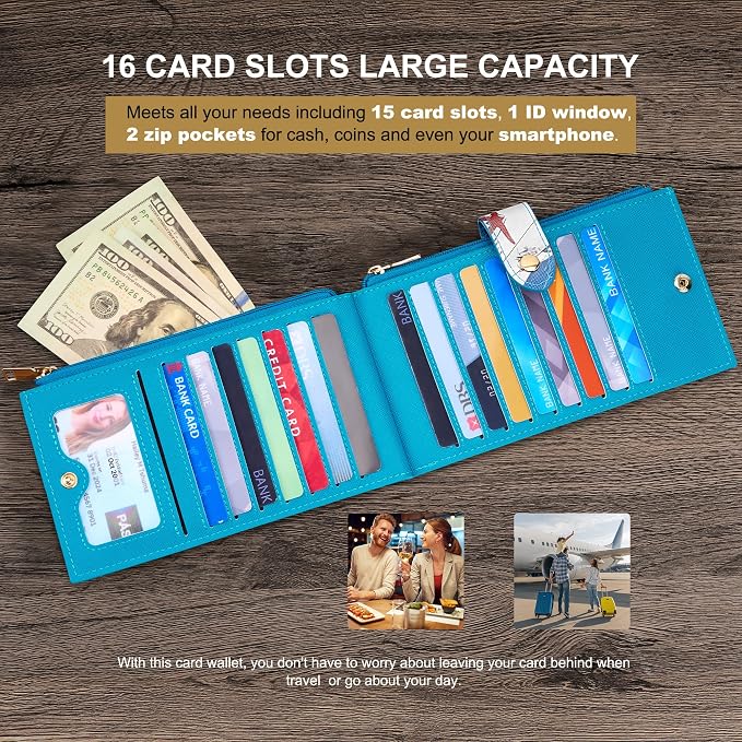 Travelambo RFID Wallet Women Large Size Bifold Multi Card Wallet Case with Zipper Pocke Credit Card Holder for Women - Image 5