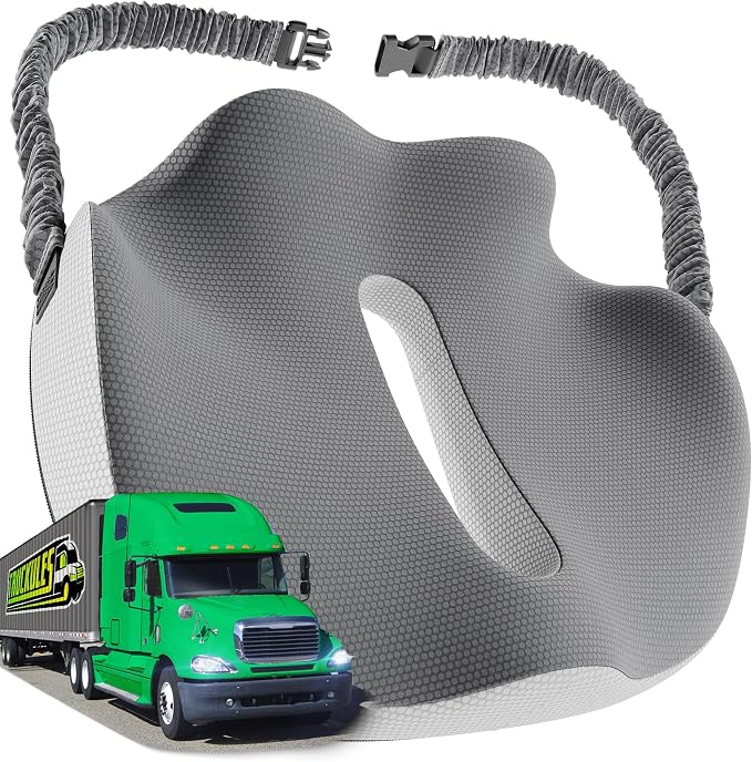 Truck Seat Cushion for Truck Driver Seat Cushion – Upgraded Back Support, Thick and Firm Memory Foam, Pain Relief for Hours of Driving, Maximum Tush Comfort and Trucker Approved by Truckules