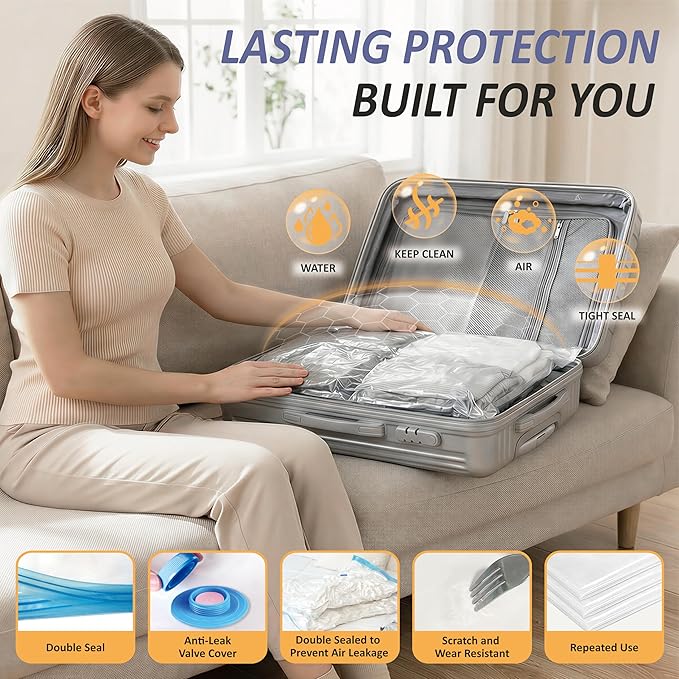 Cozy Essential Vacuum Storage Bags, 80% Compression Vacuum Seal Space Saver Plastic Packaging Bags for Clothes, Blankets, Pillow, Bedding, Comforters, Sealer Clothing Storage,25 Combo - Image 5