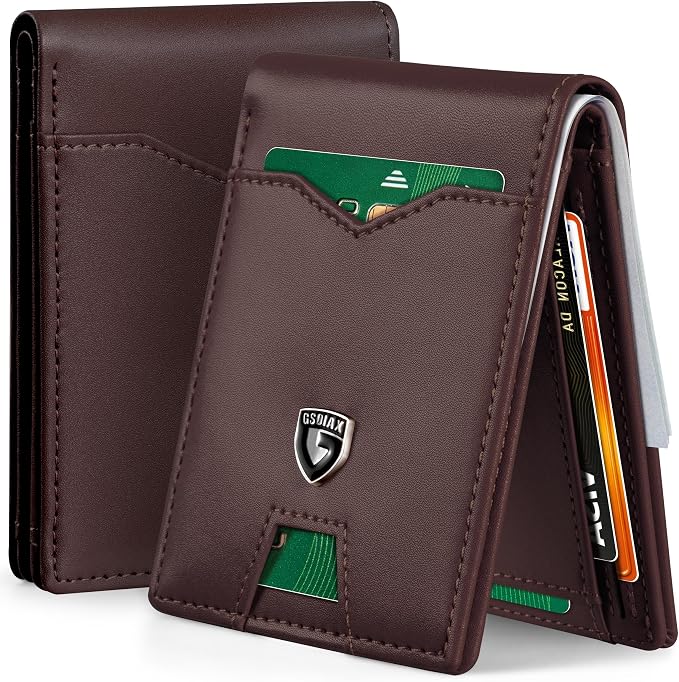 GSOIAX Slim Wallet for Men Rfid Blocking Leather Bifold Front Pocket Carbon Fiber Men's Money Clips Credit Card Holder With Gift Box by GSOIAX