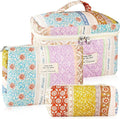 URSKYTOUS 3Pc Cotton Quilted Makeup Bags for Women Large Small Coquette Floral Travel Cosmetic Bag Set Aesthetic Cute Flower Makeup Pouch Portable Toiletry Bag Puffy Essential Storage Organizer Bag by URSKYTOUS