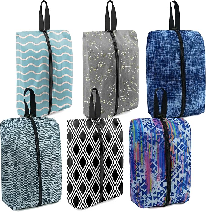BeeGreen Shoe Bags 6 Pack Geometry Design for Travel with Handle as Packing Organizers for Suitcase and Luggage | Portable Nylon Storage Accessories for Vacations, Essential Gifts for Women and Men​ by BeeGreen